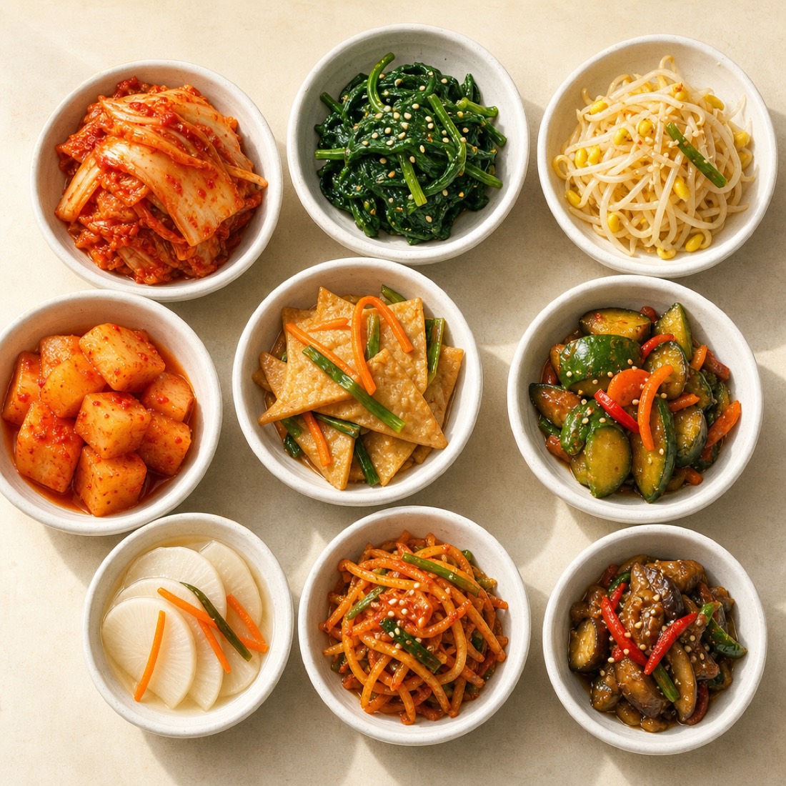 Assorted Korean banchan side dishes
